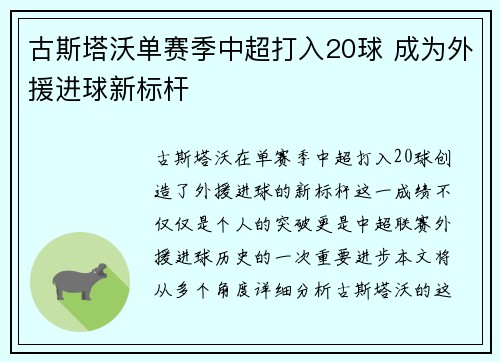 古斯塔沃单赛季中超打入20球 成为外援进球新标杆